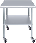AmGood 30" x 36" Stainless Steel Work Table with Casters | Heavy Duty Metal Utility Table On Wheels | Kitchen Island Cart