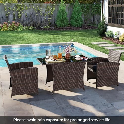 Tangkula 3 Piece Patio Wicker Dining Set, 2 Rattan Chairs with Rectangle Temp...