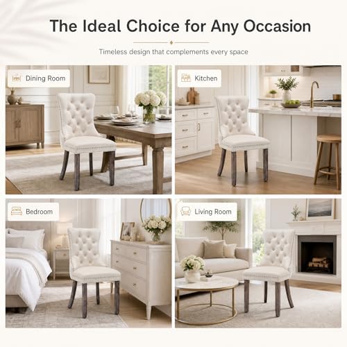 Velvet Dining Chairs, Tufted Kitchen & Dining Room Chairs, Beige, Set of 6