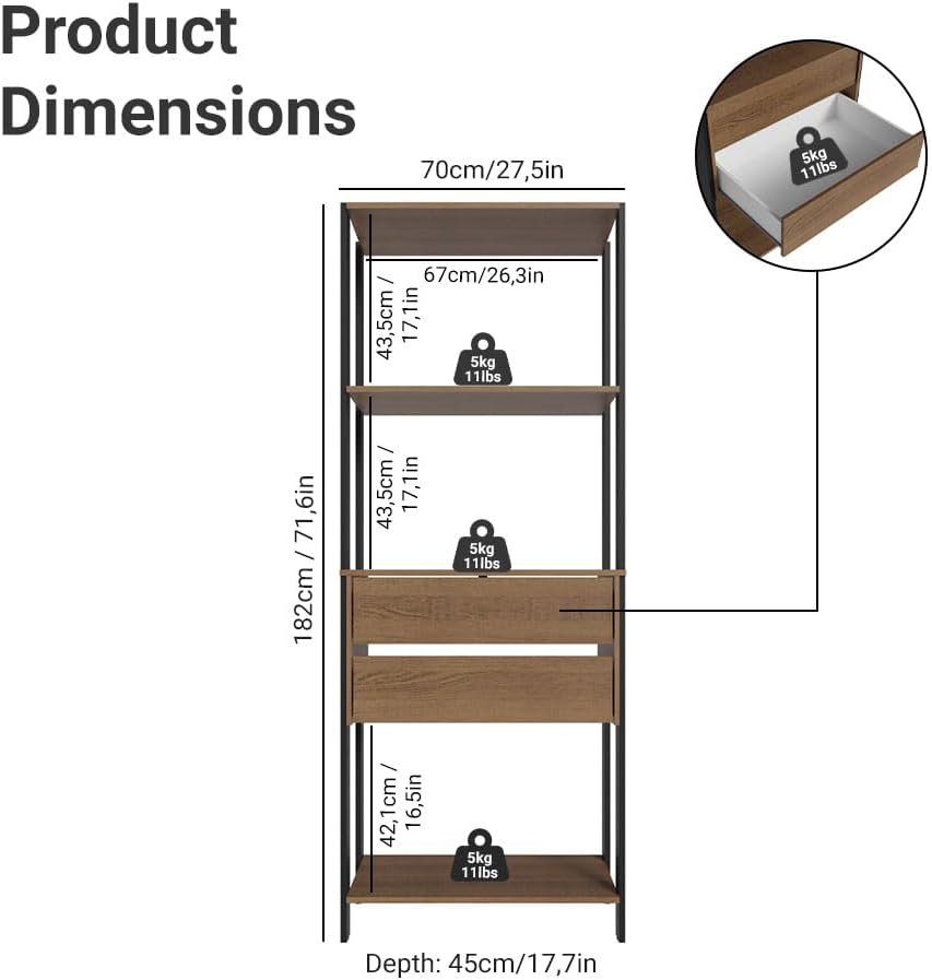 Madesa Kitchen Pantry Storage Rack 27" L with 2 Drawers and Open Shelves...