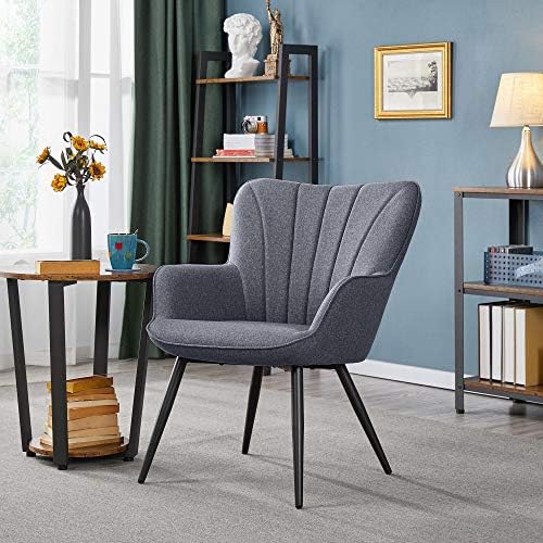 Yaheetech Accent Chair, Upholstered Armchair with Metal Legs, Grey