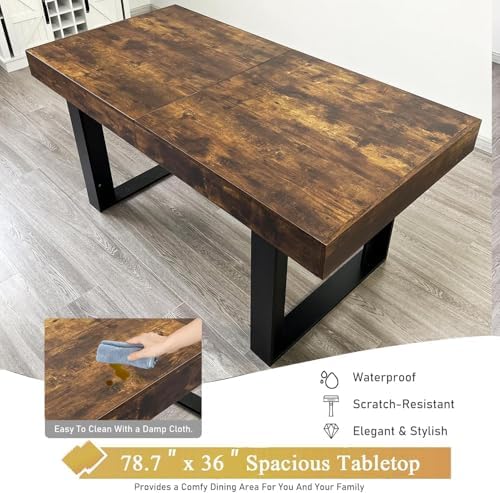 9-Piece Extendable Dining Table Set for 8, 63-78 Inch Rustic Brown Kitchen Ta...