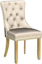 KCC Velvet Dining Chairs Set of 4, Upholstered High-end Tufted Dining Chair with Nailhead Back Ring Pull Trim Stainless Steel Legs, Contemporary Nikki Collection Modern Style for Kitchen, Beige
