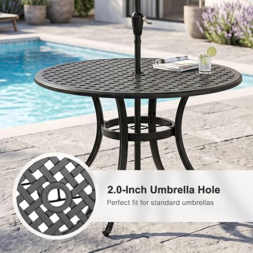 NUU GARDEN 5-Piece Outdoor Dining Set, 33" Cast Aluminum Dining Table wi...