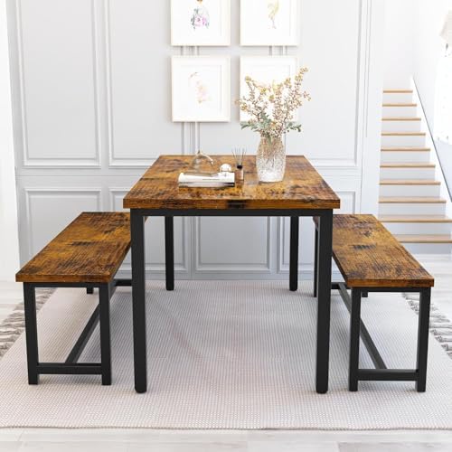 Recaceik 47" Brown Dining Table Set for 4, 3-Piece Kitchen Set