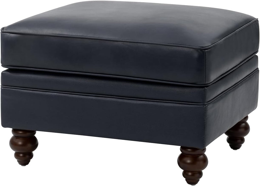 HULALA HOME Genuine Leather Ottoman Coffee Table, Ottoman Foot Rest for Living Room, Navy
