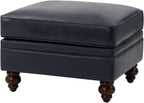HULALA HOME Genuine Leather Ottoman Coffee Table, Ottoman Foot Rest for Living Room, Navy