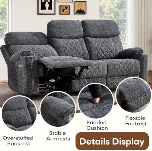 HAOMARKETS 3-Piece Recliner Sofa Set with Charging Ports, Include 2 Power Rec...
