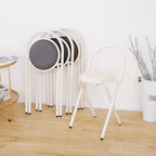 46cm/18inch Folding Bar Stool with Circular Cushion, Counter High Folding Chair, Portable Folding Stool, Kitchen Camping Indoor and Outdoor(Gray)