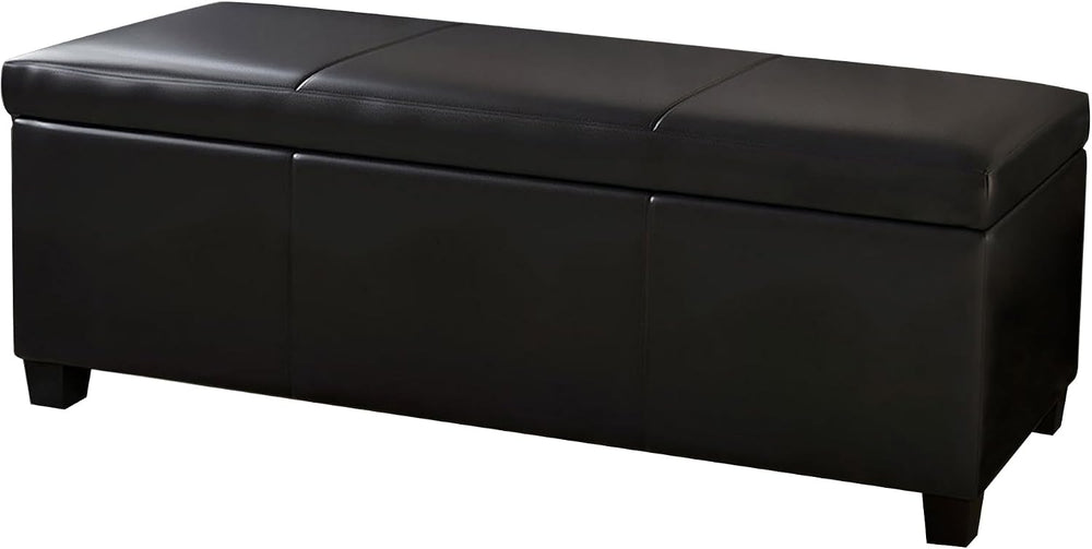 BELLEZE Storage Faux Leather Ottoman, 47 Inch Bench Bedroom Bench with Safety...