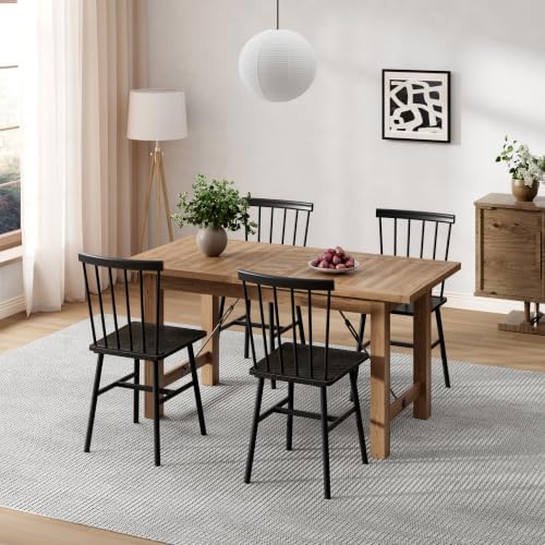 Black Windsor Dining Chairs Set of 2, Upgraded Modern Rustic Wood Chair
