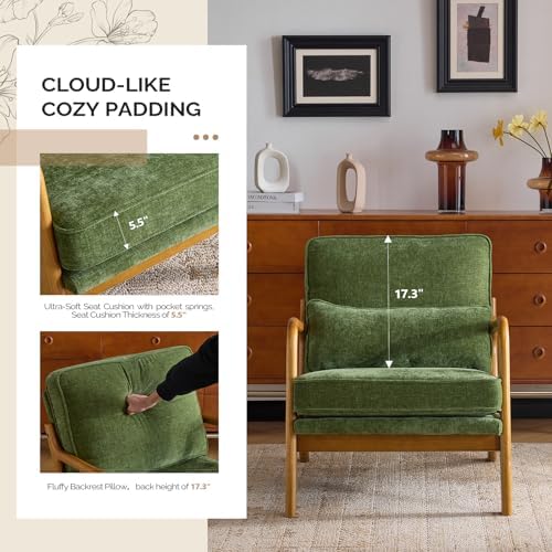 VINGLI Chenille Mid-Century Modern Accent Chair, Cute Reading Arm Chair with ...