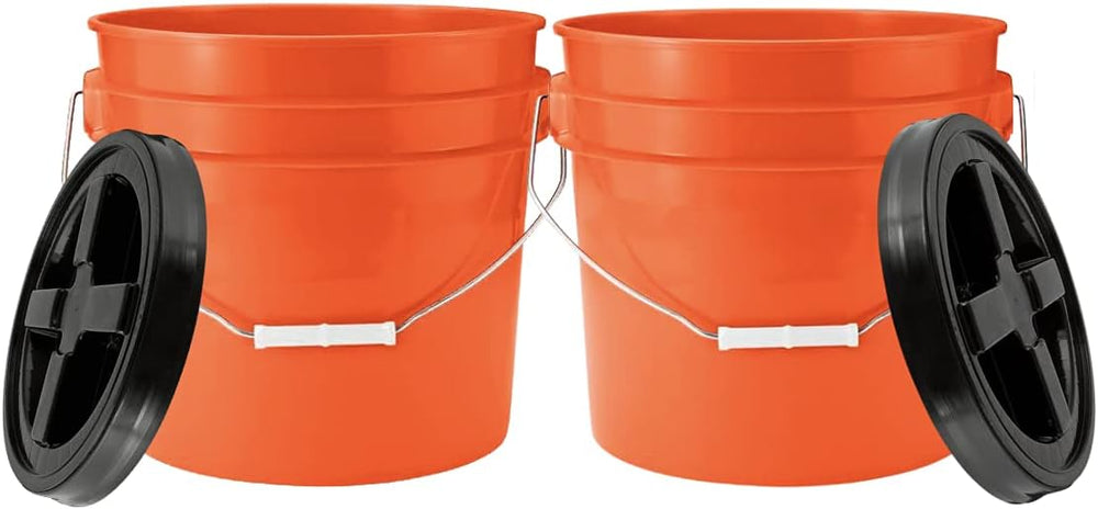 House Naturals 3.5 Gallon Food Grade Orange Bucket Pail with Black Air-Tight ...