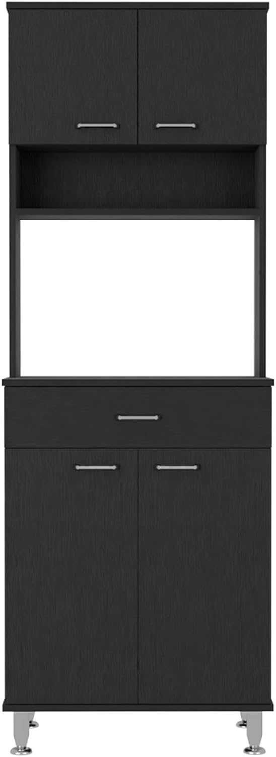 Della 60 Kitchen Pantry with Countertop, Closed & Open Storage -Black