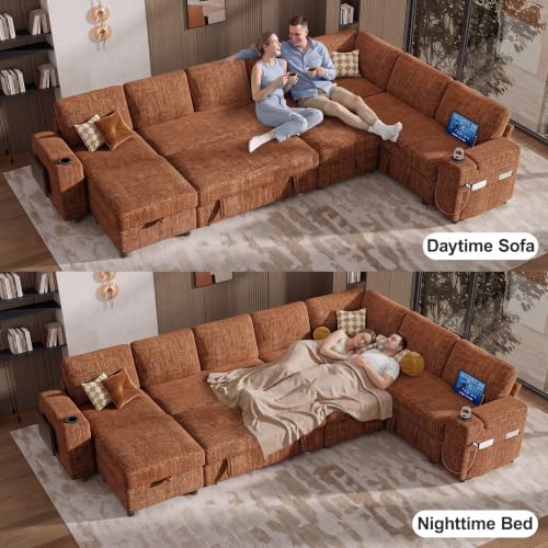 Vipbear 130" Modular Sectional Sleeper Sofa with Pull Out Bed, 9 Seat Ch...