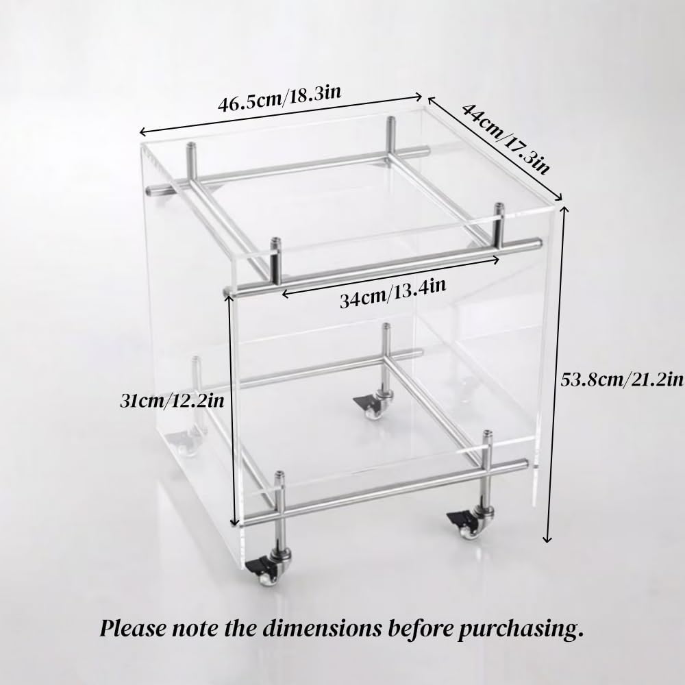 Movable Acrylic Couch Side Table, Creative Double-Layer Night Stand, Transpar...