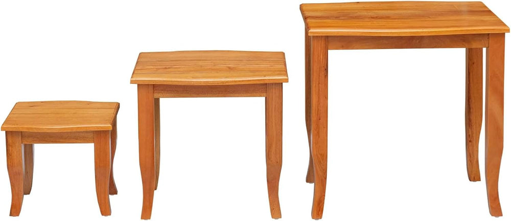 Nesting Side Tables 3 pcs Natural Solid Mahogany Wood | Space Saving Stackabl...