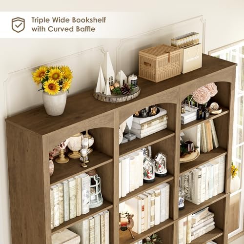FACBOTALL 71" Triple Wide Bookshelf, 6 Tier Bookshelf, Large Arch Bookcase