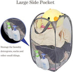 Larpur 2 Pcs Popup Mesh Laundry Baskets, Collapsible and Portable Clothes Washing Laundry Hampers with Reinforced Carry Handles, Gray Clothes Hamper for Home, Travel, College Dorm