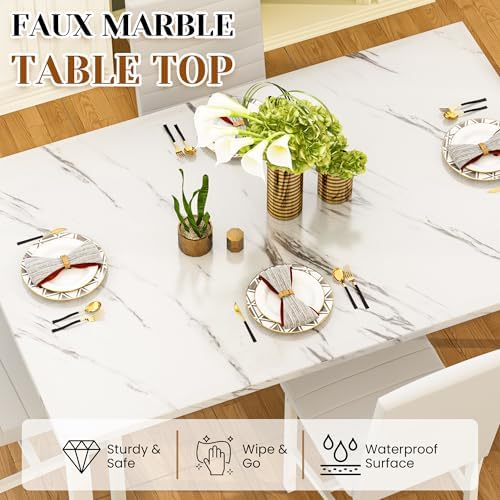 Hooseng Dining Table Set for 4, 5-Piece Faux Marble Dinner Table Set with 4 U...