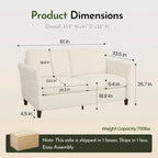 61" Comfy Corduroy Loveseat Sofa Couch,Beige | Mid Century Modern Love Seats with Removable Cover,Side Pockets,Solid Wooden Frame for Living Room, Bedroom and Small Spaces