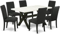 East West Furniture X626DR124-7 7 Piece Kitchen Table Set Consist of a Rectangle Dining Table with X-Legs and 6 Black Color Linen Fabric Parson Dining Chairs, 36x60 Inch, Multi-Color