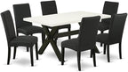 East West Furniture X626DR124-7 7 Piece Kitchen Table Set Consist of a Rectangle Dining Table with X-Legs and 6 Black Color Linen Fabric Parson Dining Chairs, 36x60 Inch, Multi-Color