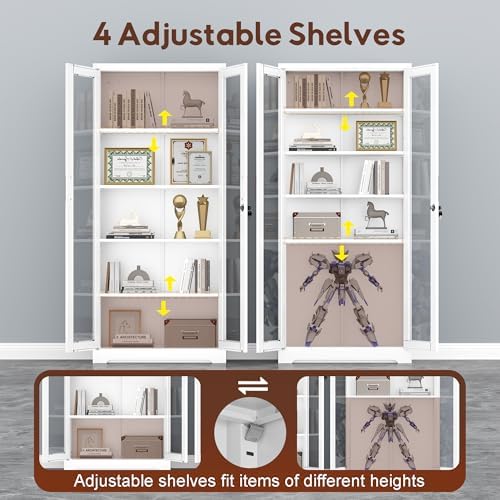 UNICOLY Lockable Display Cabinet with Glass Doors and 4 Adjustable Shelves
