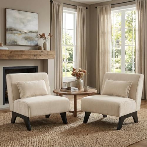 Armless Accent Chairs Set of 2 Upholstered Living Room Side Chairs | Comfy Sm...