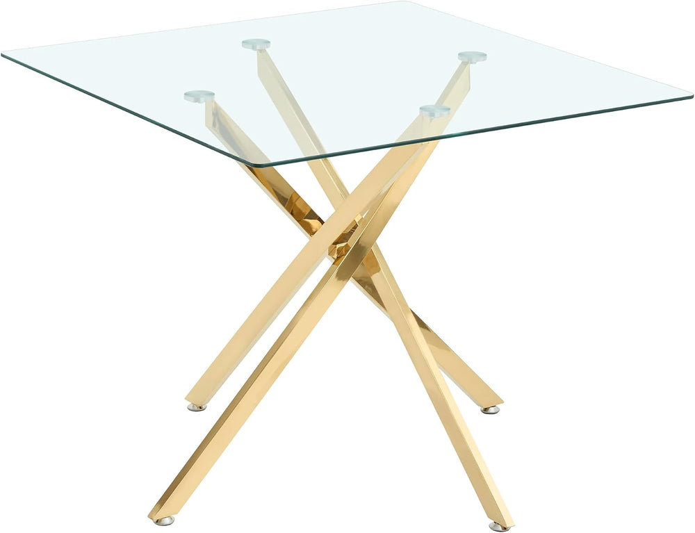 Square Glass Dining Table,Glass Dining Room Table with Metal Legs, Modern Gla...