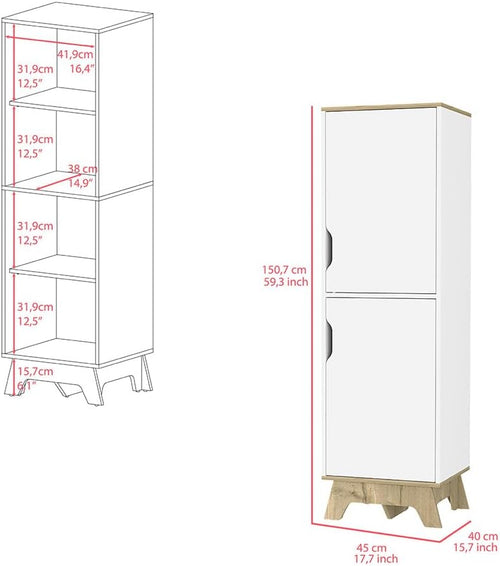 17.7" D*13.6" W*59.3" H Corner Freestanding Kitchen Pantry with 2 Shelves, 2 Single Doors, Rectangular Wood Storage Cabinet, Modern Minimalist, for Living Room, Dining Room, White
