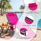 GYMAX Lounge Chairs for Outside, Extra High Folding Beach Tanning Lounger with 4-Level Adjustable Backrest, 2-Level Footrest & Removable Pillow, Sunbathing Lounge for Patio, Lawn, Poolside (1, Pink)