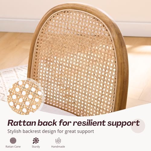 HEAH-YO Rattan Dining Chairs Set of 4, Upholstered Linen Dining Room Chairs w...