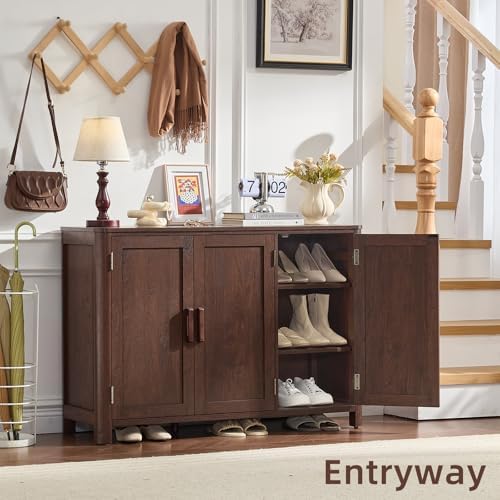 Joaxswe Walnut Sideboard Buffet Cabinet, 46" Arc-Shaped Storage Credenza