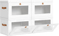 Large Clothing Storage Bins - Collapsible Boxes with Handles & Window, Decorative Organizer Bins with Lids, Fabric Containers for Living Room, Dorm, 4 Pack, White