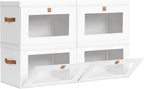 Large Clothing Storage Bins - Collapsible Boxes with Handles & Window, Decorative Organizer Bins with Lids, Fabric Containers for Living Room, Dorm, 4 Pack, White