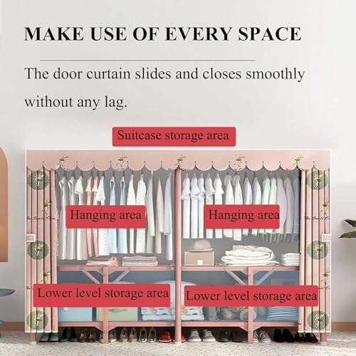 Portable Closet Foldable Wardrobe Steel Tube Thick Storage Bedroom Household ...