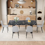 gopop Marble Dining Table Set 79" ｜Modern Dining Table Set with 6 Linen Chairs｜Engineered Wood with Marble Pattern Tabletop｜Widened and Stable Tablelegs｜Easy Assembly