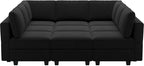 Belffin Modular Sectional Sofa with Ottomans Velvet Reversible Sleeper Chaise Bed Storage Seat Black