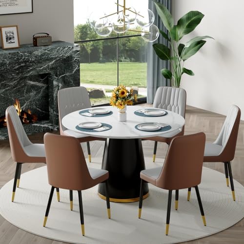 Round Dining Table Set for 6, Modern Round Dining Table Small 45 Inch Dinner ...