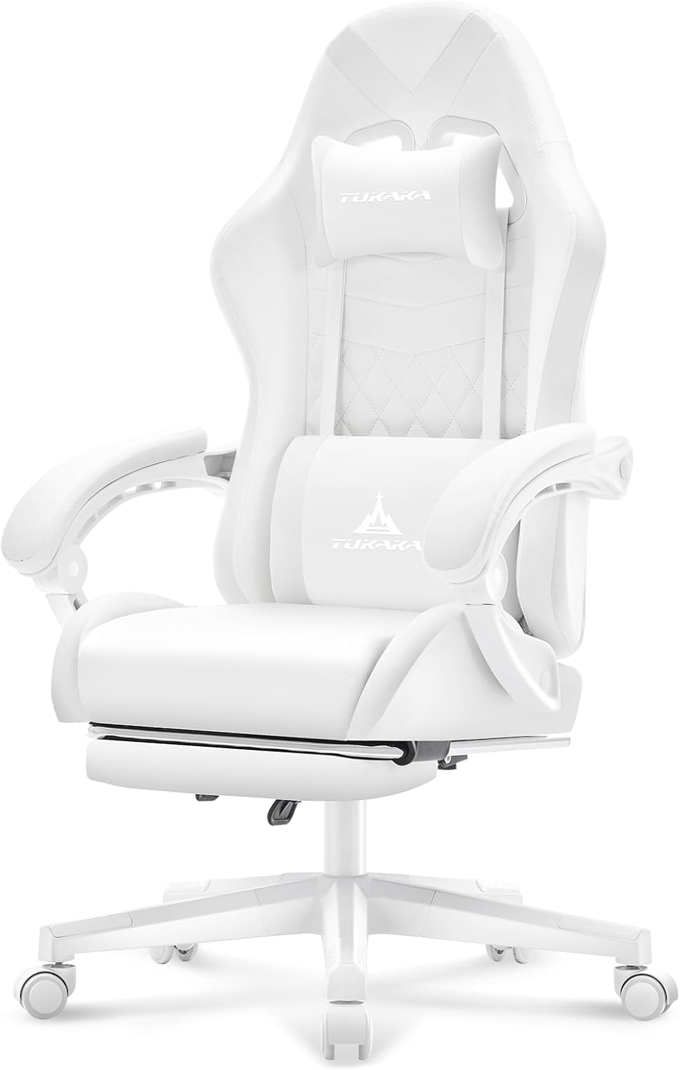 White Gaming Chair,Ergonomic Massage Office Desk Chair with Footrest | Pocket...