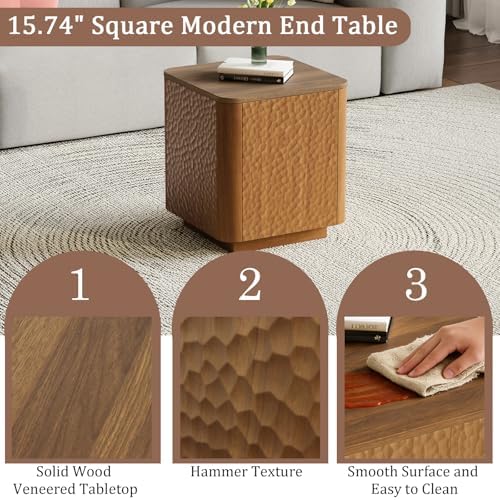 2 Pieces Living Room Table Set, Mid Century Modern Hammer Texture Coffee Tabl...
