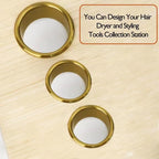 Hair Dryer Holder, Salon Hair Styling Station Organizer, 3pcs (Golden, Stainless Steel, Heat & Burn Resistant, Diameter: 3'' & 2'')
