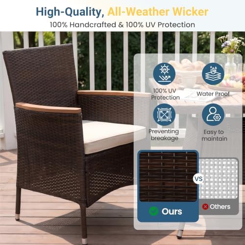 Wisteria Lane Patio Outdoor Table and Chairs Set, Rattan Outdoor Patio Furnit...