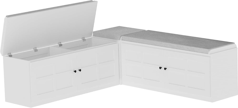63 inches L-Shaped Storage Bench with Cushion Seat Corner Dining Bench with H...