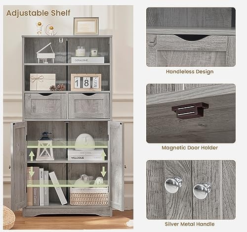 Iwell Storage Cabinet with 2 Drawers & Adjustable Shelf, Tall Bathroom Ca...