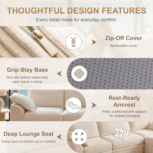 142" Upgraded Couch with Storage, Modular Sectional Couches for Living R...