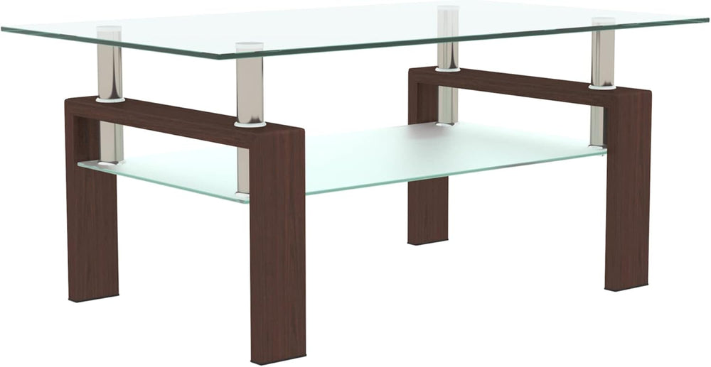 IANIYA Rectangle Glass Coffee Table, Modern Living Room Table with Brown Meta...