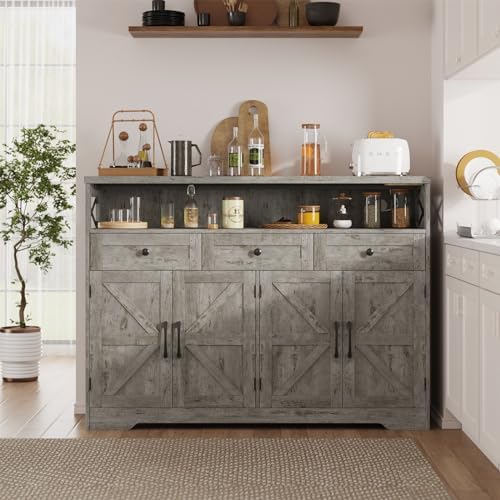 51" Farmhouse Buffet Sideboard Cabinet with Drawers and Barn Doors, Storage