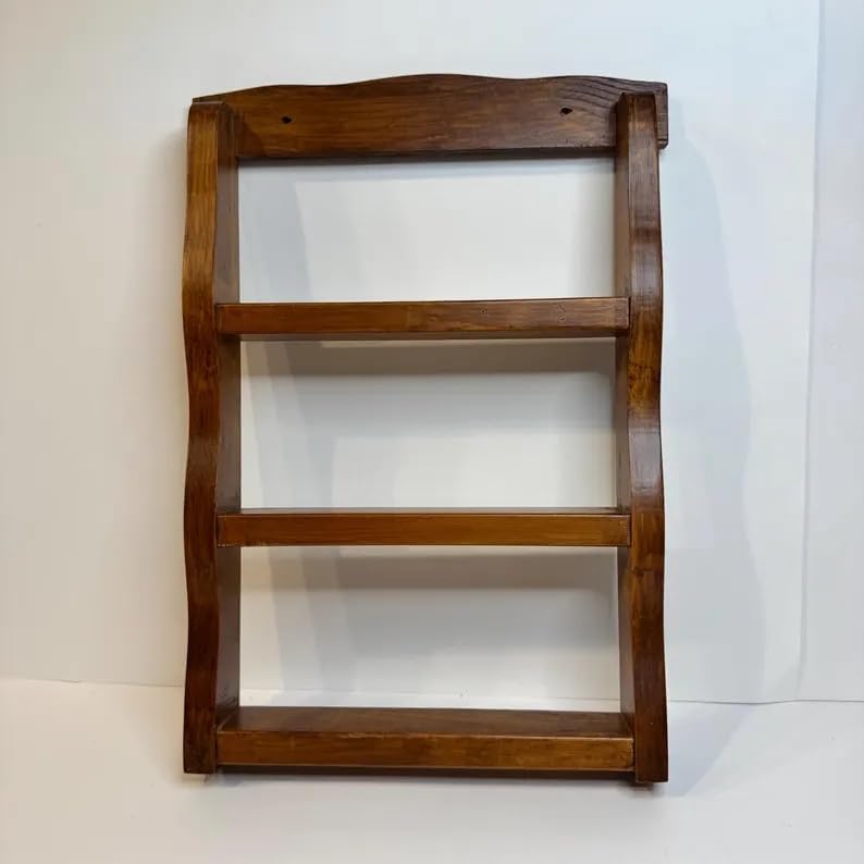Rustic Wooden Ladder Shelf, 3-Tier Wall-Mounted Storage Rack, Farmhouse Style Decorative Shelving for Bedroom Living Room Bathroom, Natural Brown Wood Finish